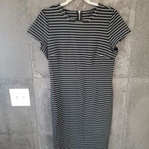 Ann Taylor Black and White Striped Midi Dress